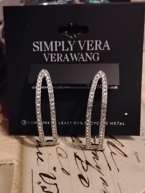 Simply Vera Vera Wang Silver Crystal Open Hoop Drop Earrings NWT